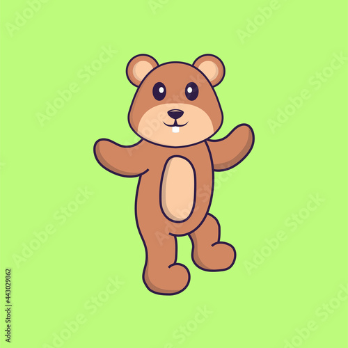 Cute squirrel is dancing. Animal cartoon concept isolated. Can used for t-shirt, greeting card, invitation card or mascot. Flat Cartoon Style
