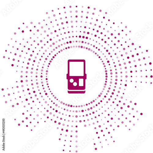 Purple Portable tetris electronic game icon isolated on white background. Vintage style pocket brick game. Interactive playing device. Abstract circle random dots. Vector
