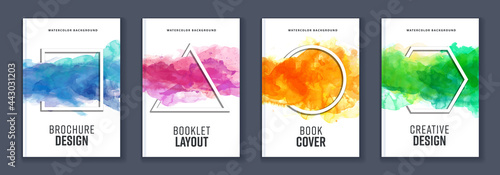 Watercolor booklet brochure colourful abstract layout cover design template bundle set