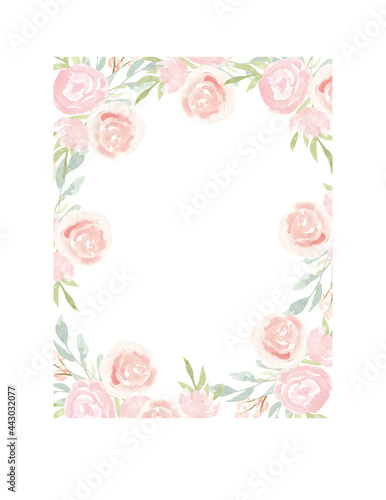 Blush flowers watercolor frame  pink roses watercolor border