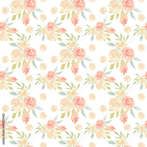 Blush flowers watercolor seamless pattern, pink roses