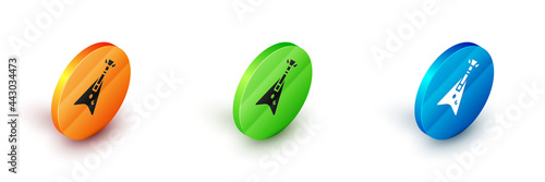 Isometric Electric bass guitar icon isolated on white background. Circle button. Vector