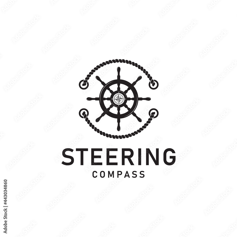 steering wheel captain boat ship yacht compass transport logo design inspiration