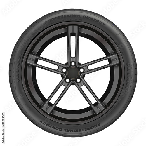 Car wheel. Isolated on white background. Detailed illustration of alloy car wheel with a tire.