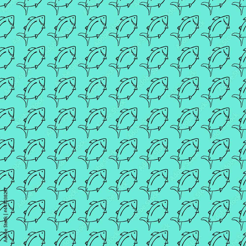 Seamless vector pattern with fish. Doodle vector with fish icons on blue background. Vintage fish pattern Seamless vector pattern with fish. Doodle vector with fish icons on blue background. Vintage fish pattern
