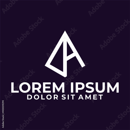 Initial letter A logo template with geometric prism or delta line art illustration in flat design monogram symbol