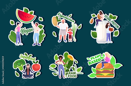set people holding different vegetables and fruits healthy lifestyle vegan fresh raw food vegetarian concept full length horizontal