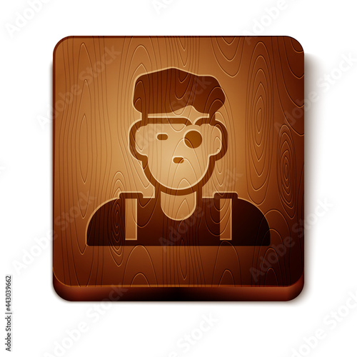 Brown Jeweler man icon isolated on white background. Wooden square button. Vector
