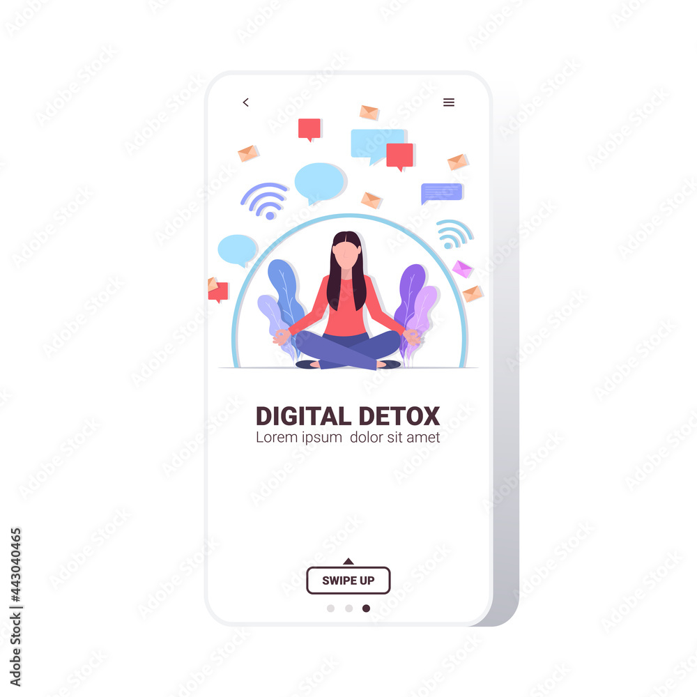 woman sitting lotus pose digital detox concept girl abandoning internet and social networks woman sitting lotus pose digital detox concept girl abandoning internet and social networks