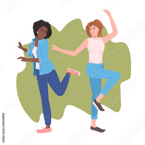mix race girls dancing female dancers having fun couple enjoying dance party