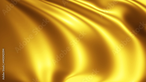 Gold wavy silk texture, golden fabric waves design, 3D render illustration.