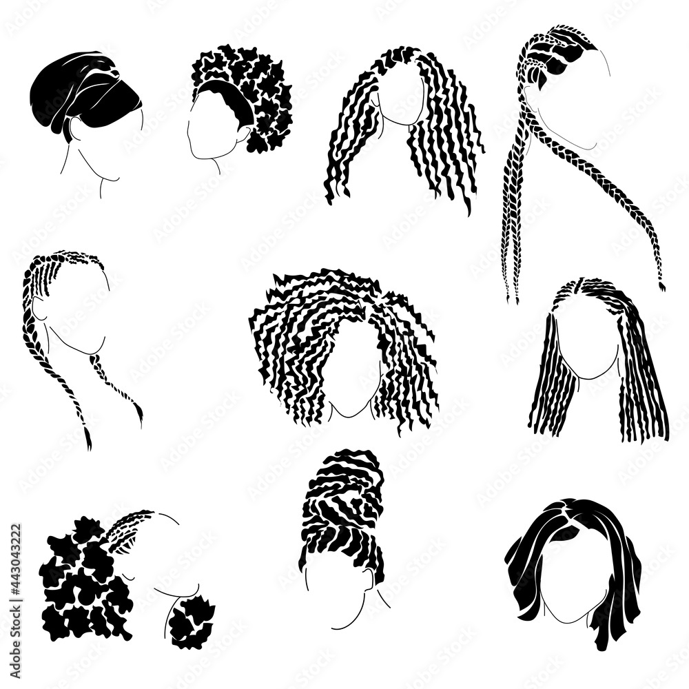 Set of womens stylish hairstyles for African American women, different  types of hairstyles for coarse curly hair Stock Vector | Adobe Stock