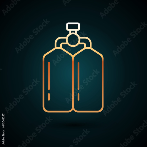 Gold line Aqualung icon isolated on dark blue background. Oxygen tank for diver. Diving equipment. Extreme sport. Diving underwater equipment. Vector