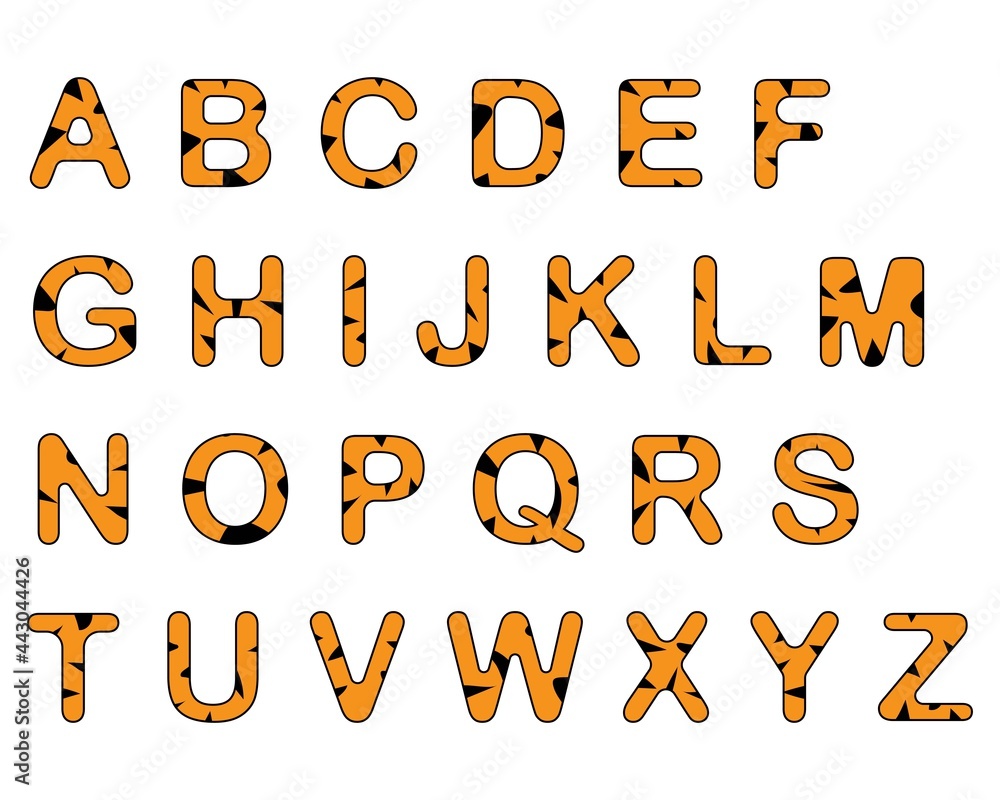 alphabet with tiger skin texture.tiger font. alphabet with tiger skin texture.tiger font.