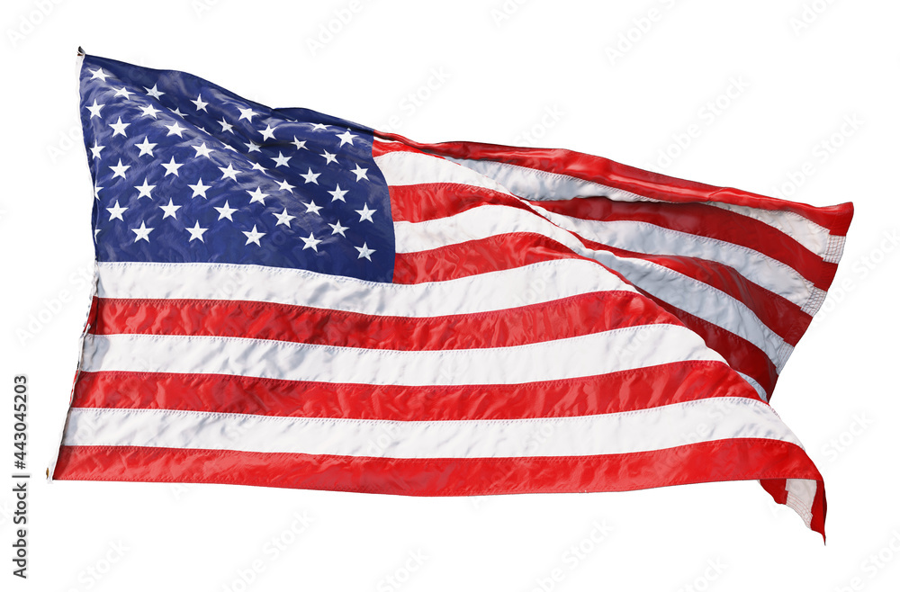 Obraz premium American flag waving in the wind isolated on white background. 3D