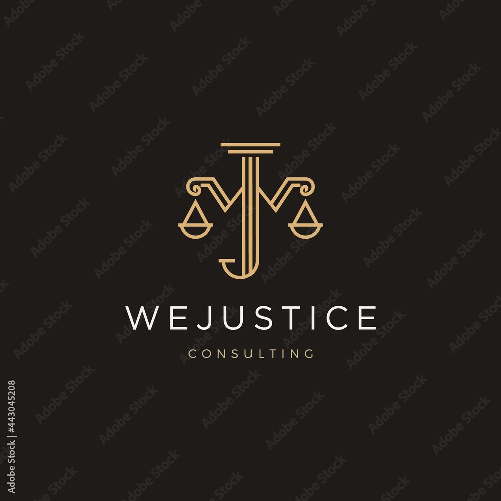 Justice Law Firm Consulting Logo. Line Art WJ or JW Monogram Symbol. Luxury Gold Attorney and lawyer Logo design Template Vector Justice Law Firm Consulting Logo. Line Art WJ or JW Monogram Symbol. Luxury Gold Attorney and lawyer Logo design Template Vector