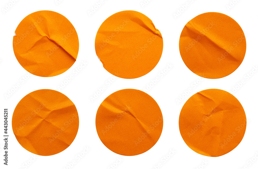 Blank orange round adhesive paper sticker label set collection isolated on white background Blank orange round adhesive paper sticker label set collection isolated on white background