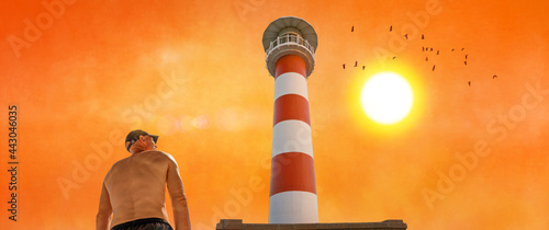 Obraz na plátně man suffering from hot weather, scorching summer day in heat wave