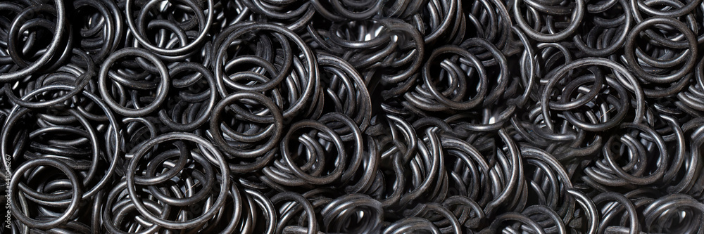 Panoramic banner Seal O-ring black rubber. Sealing NBR gaskets for  hydraulic system. Chemical resistant Spare part. Industrial background.  Stock Photo | Adobe Stock