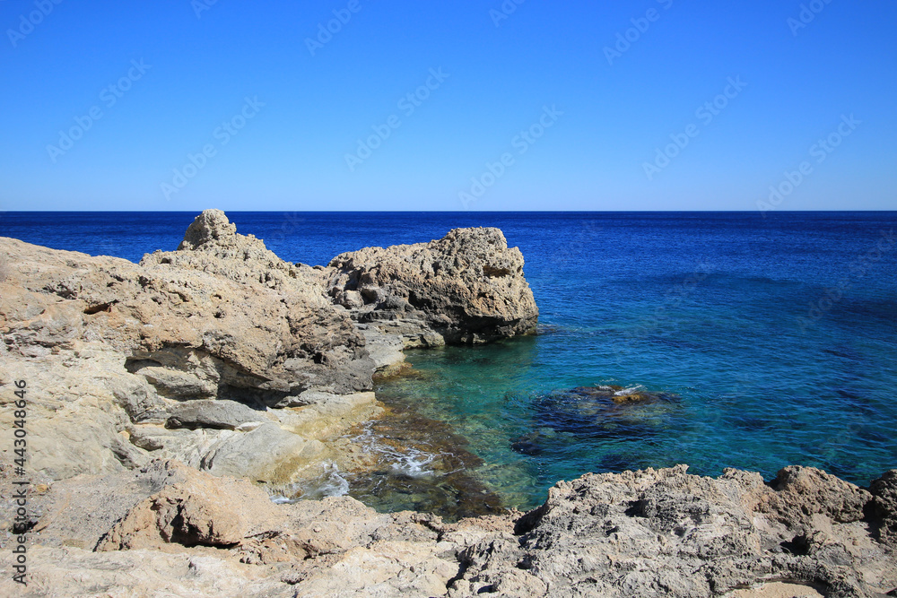 Rocky sea coast. A bay on the Mediterranean coast.