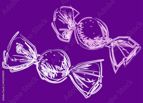 Outline drawing of watercolor brush of candies in wrapper