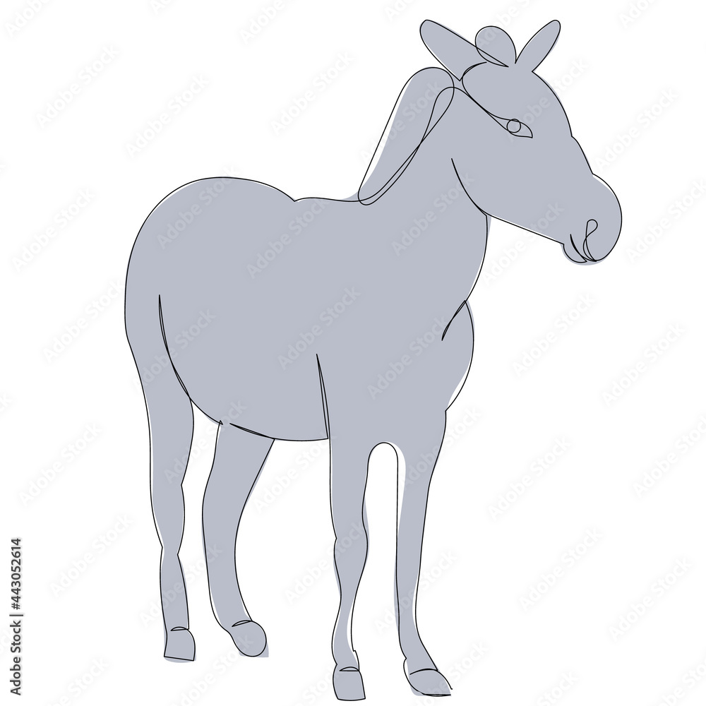 gray donkey one line drawing sketch, isolated, vector