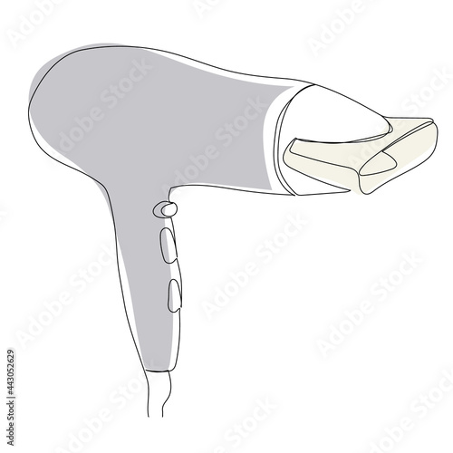 gray hair dryer one line drawing sketch, isolated, vector