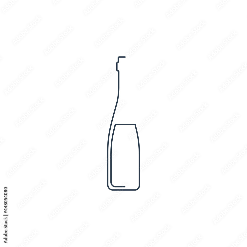 Bottle continuous line red wine in linear style on white background. Solid black thin outline. Modern flat style graphic design. Logo element illustration. Contour drink symbol Bottle continuous line red wine in linear style on white background. Solid black thin outline. Modern flat style graphic design. Logo element illustration. Contour drink symbol