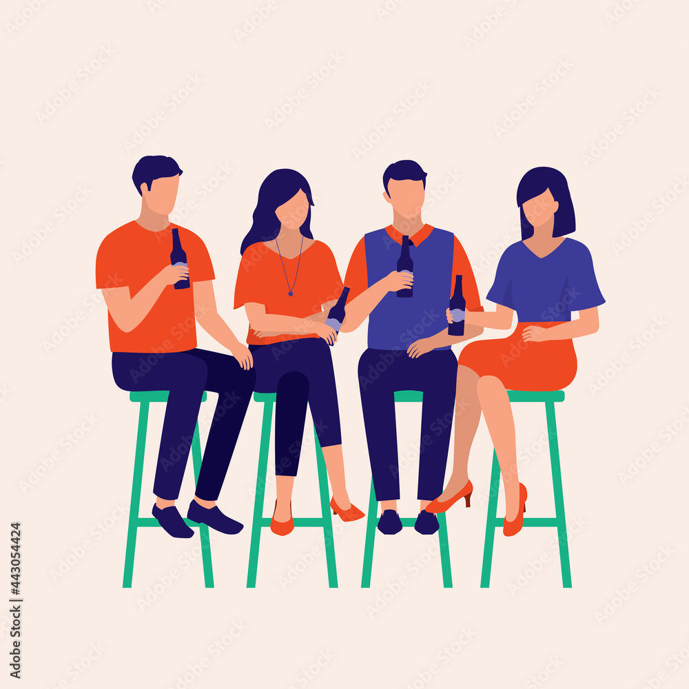 Group Of Friends Talking And Drinking Beer Together. Social Gathering. Meetup. Group Of Friends Talking And Drinking Beer Together. Social Gathering. Meetup.