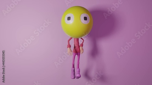 person dancing with emoticon head isolated on pink background, 3d video reder with 4k resolution photo