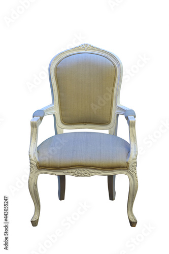 Wooden chair with fabric cushion isolated on white background