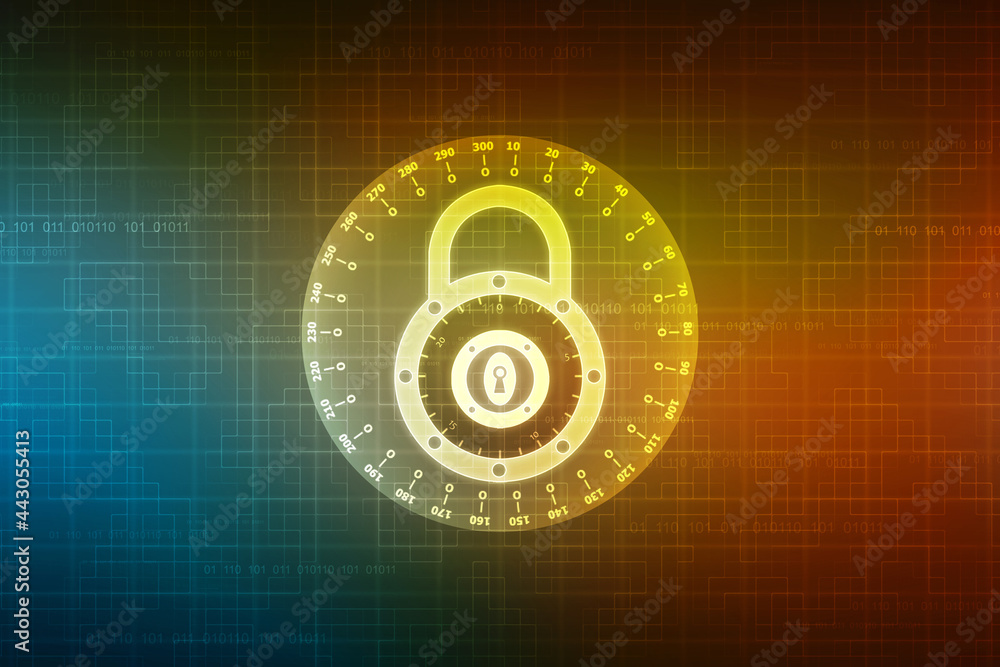 Obraz premium Closed Padlock on digital background, Technology security concept. Cyber Security and network protection Concept, personal data security