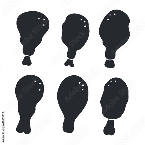 Set Hand drawn Chicken leg icon Design Template. Illustration vector graphic. doodle black glyph style isolated on white background. Perfect for brochures, banner, packaging menu and market