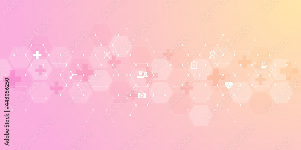 Illustration of medical background and healthcare technology with flat icons and symbols. Design template of concept and idea for health care business, innovation medicine, health safety, science Illustration of medical background and healthcare technology with flat icons and symbols. Design template of concept and idea for health care business, innovation medicine, health safety, science