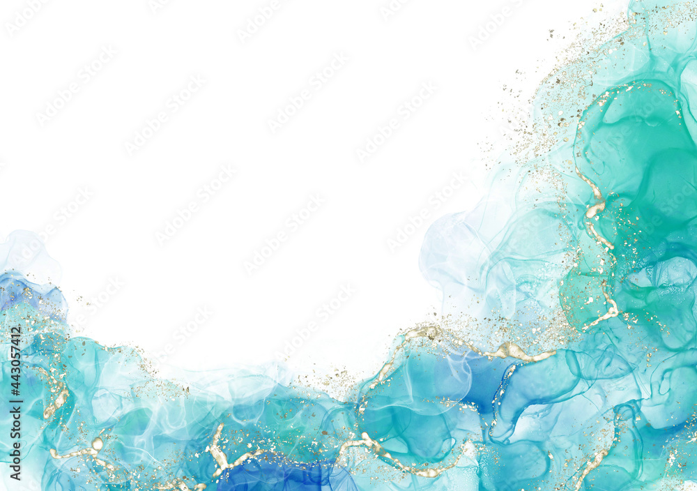 背景 テクスチャ アルコールインク 水彩 アート ラメ グリッター 金粉 青 エメラルドブルー Stock Illustration Adobe Stock