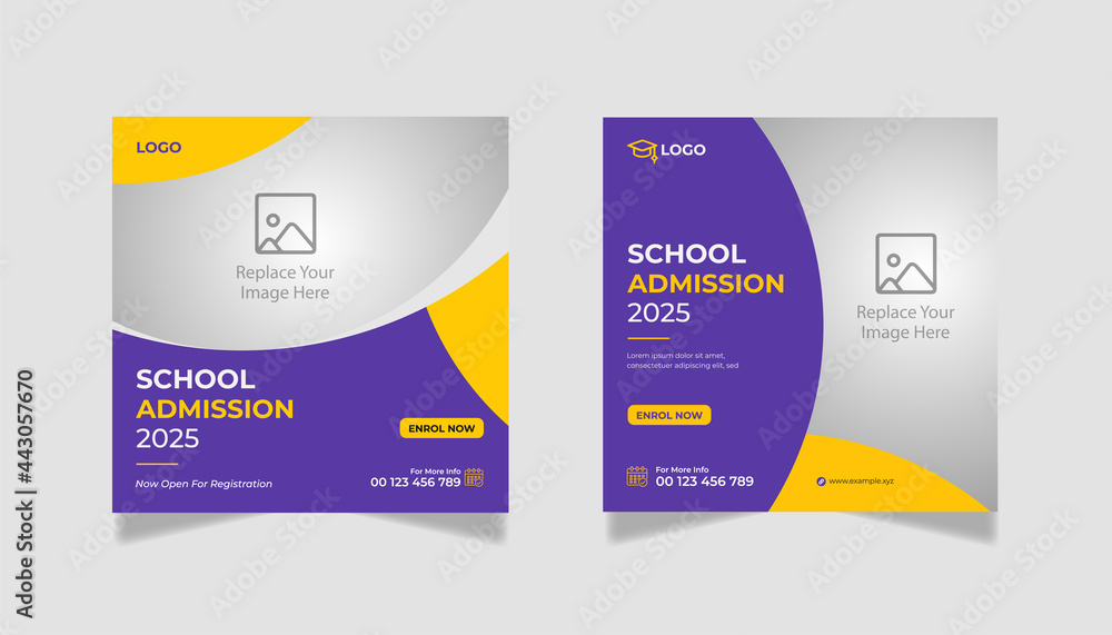School Admission Social Media Post & Back to School Web Banner Template School Admission Social Media Post & Back to School Web Banner Template