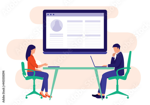 Recruiter Man Interviewing Young Woman Candidate For Job Recruitment. Job Interview. Hiring.