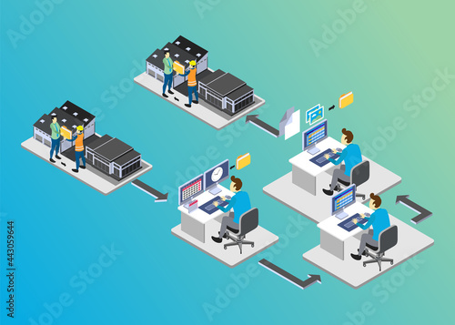 Isometric Vector Illustration Representing Flow of Agreement Administration in A Business Contract