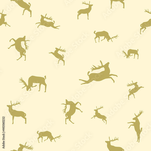 seamless pattern of isolated deer on pastel color background, animal symbol on vector illustration image. © anas103stocker