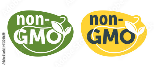 GMO free flat badge - label with leaf and text