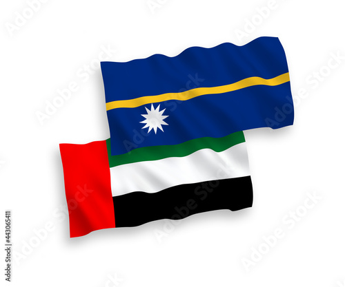 Flags of Republic of Nauru and United Arab Emirates on a white background