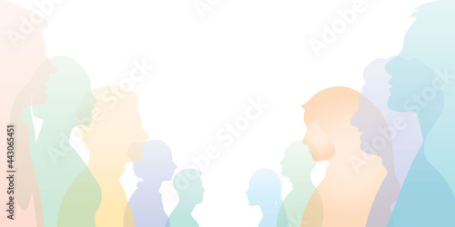 Group of multi-ethnic business co-workers and colleagues. Silhouette of diversity people side. vector illustration.
