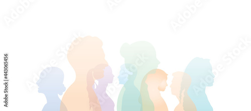 Group of multi-ethnic business co-workers and colleagues. Silhouette of diversity people side. vector illustration.