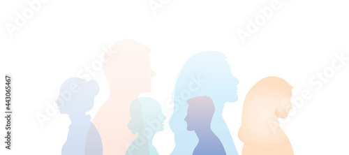 Group of multi-ethnic business co-workers and colleagues. Silhouette of diversity people side. vector illustration.