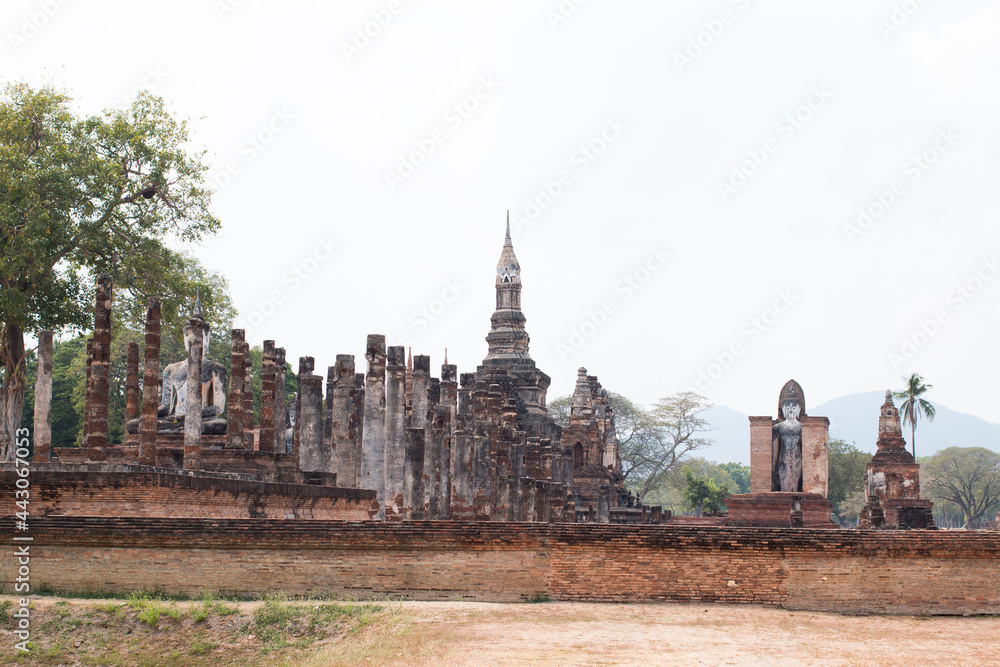 Lutus bud shape on stupa at Wat Mahathat Sukhothai temple, Sukhothai old city. Tourist destination in Thailand