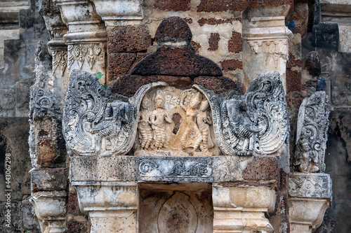 Lutus bud shape on stupa at Wat Mahathat Sukhothai temple, Sukhothai old city. Tourist destination in Thailand photo