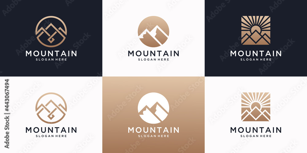 Set of mountain logo design template with luxury concept.