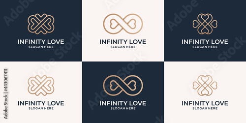 luxury line with infinity and heart logo collection. Elegant symbol for beauty spa, salon and meditation.