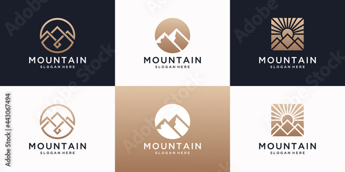 Set of mountain logo design template with luxury concept.