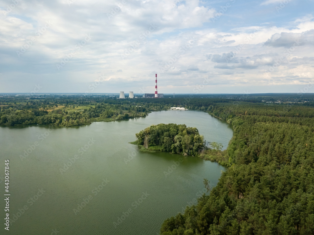 Forest lake in summer. Aerial drone view. Forest lake in summer. Aerial drone view.
